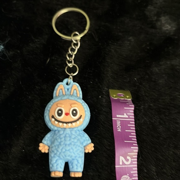 🧸 🆕 🧸 Labubu Blue Keychain Toy With Blue Pom Pom and Flower Charm#2 - Picture 12 of 13